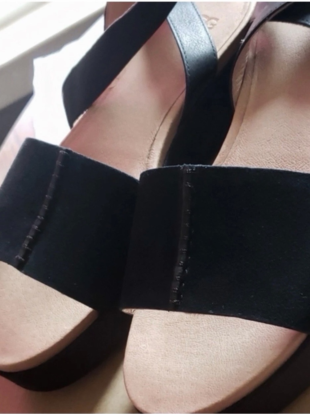UGG Black Suede Platform Sandals with Wide Front Strap